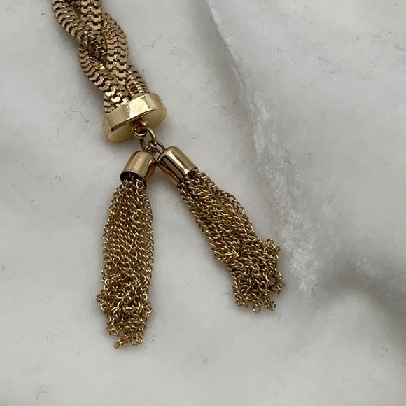 Gold-Tone Braided Bracelet With Two Attached Tassels - Picture 3 of 13
